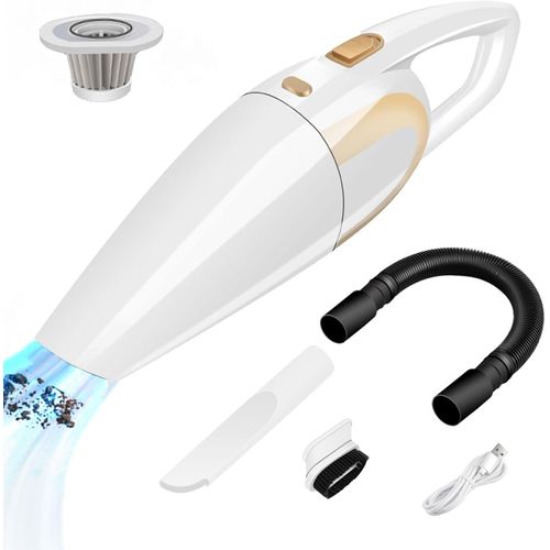 Aspirateur à main, mini aspirateur sans fil 15 000pa, aspirateur de bureau puissant 120 W, aspirateur de voiture portable 7 500 mAh pour la maison, la voiture, le bureau, les poils d'animaux (blanc)