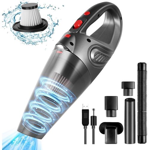 Aspirateur À Main 4 En 1,9500Pa Portable Mini Aspirateur De Voiture Puissant,Avec Lampe Led,120W Rechargeable Aspirateur De Sans Fil,Avec Filtre Lavable/Buses,Pour Maison Bureau Voiture
