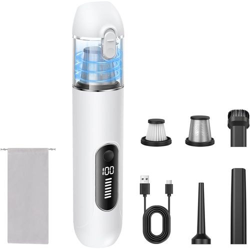 Aspirateur À Main Sans Fil - 20000 Pa - Puissant - Mini Aspirateur Pour Voiture, Pc, Canapé, Maison, Fissures Et Coins, Peut Être Utilisé Comme Pompe De Gonflage Électrique,7500 Mah (Blanc)