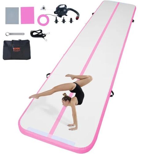 Tapis De Gymnastique Gonflable-Vevor-10 Cm Épaisseur-Piste D¿Acrobatie Avec Pompe Électrique-5 M-Rose