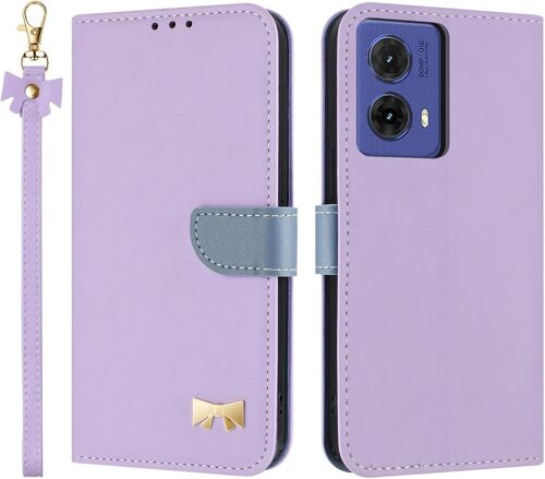 KAL-Coque Pour Motorola Moto G85 / Edge 50 Fusion, Pu Cuir Flip Étui Anti-Chocs Tpu Protéger Housse, Emplacement Pour Carte & Support Fonction, Avec Cordon -Violet
