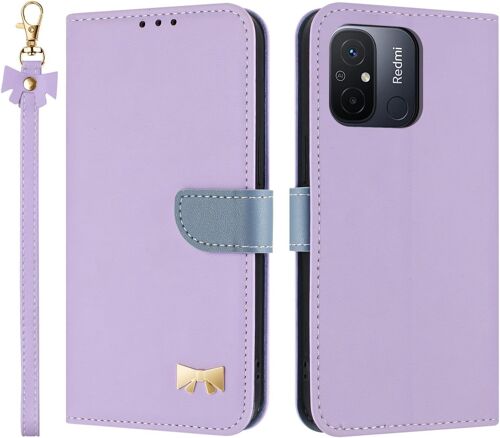 KAL-Coque Pour Xiaomi Redmi 12C, Pu Cuir Flip Étui Anti-Chocs Tpu Protéger Housse, Emplacement Pour Carte & Support Fonction, Avec Cordon -Violet