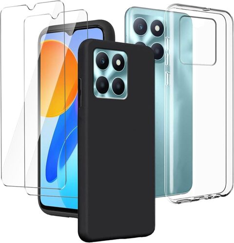 JAKN-Coque Pour Honor X6B (6.56") Transparent Housse + Noir Étui + [2 Pièces] Verre Trempé Écran Film Protecteur - Souple Silicone Tpu Case Cover