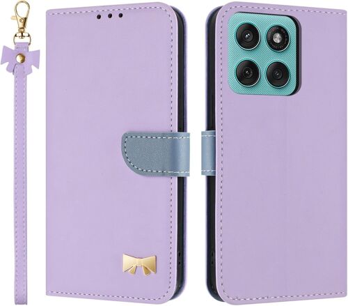 KAL-Coque Pour Motorola Edge 60 Fusion/Edge 60, Pu Cuir Flip Étui Anti-Chocs Tpu Protéger Housse, Emplacement Pour Carte & Support Fonction, Avec Cordon -Violet