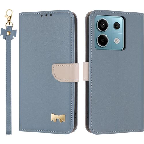 KAL-Coque Pour Xiaomi Redmi Note 13 Pro 5G / Poco X6 5G, Pu Cuir Flip Étui Anti-Chocs Tpu Protéger Housse, Emplacement Pour Carte & Support Fonction, Avec Cordon -Bleu