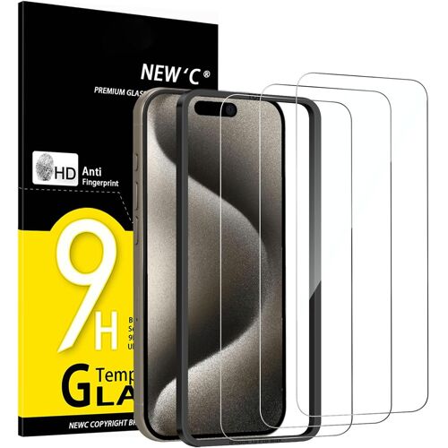 Pack Of 3 Tempered Glass Screen Protector For Iphone 15 Pro (6.7 Inches) - Effective Scratch-Resistant - Hd Transparent - Easy Installation Tool
