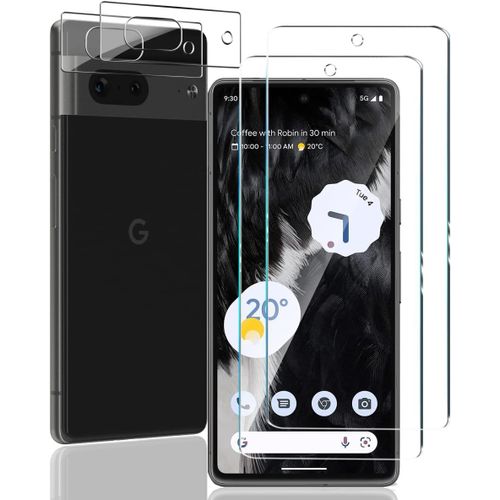 Sjzg-Verre Trempé Pour Google Pixel 7 + Caméra Arrière Protecteur [2+2 Pièces],9h Dureté/Sans Bulles/Anti Rayures,Film Protection Écran Pour Google Pixel 7
