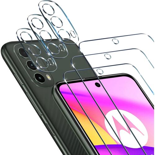 Pack Of 3 Tempered Glass Screen Protectors For Motorola Moto E40 / Motorola Moto E30 With 3 Pieces Rear Camera Protector, 9h Hardness Glass, Anti-Scratch, Bubble Free