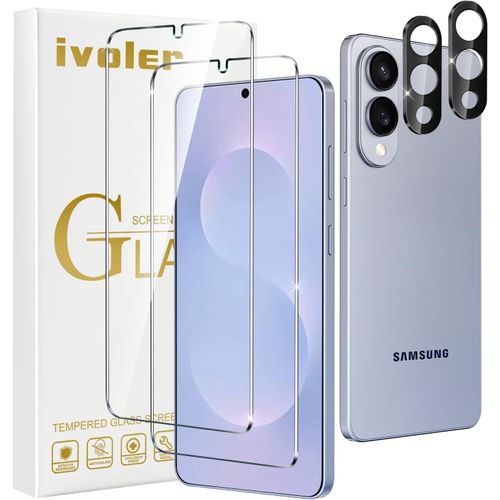 CAUC-2 Pièces Protection D'écran pour Samsung Galaxy S25 Edge 5G avec 2 Pièces Caméra Arrière Protecteur, Film en Verre Trempé, 9H Dureté, Anti-Rayures, sans Bulles