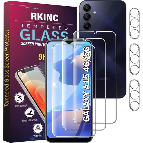 Verre Trempé Pour Samsung Galaxy A15 5g / 4g Avec Caméra Protecteur [Lot De 3 + 3] Film Protection Écran, Dureté 9h 0,33 Mm Hd Glass [Garantie À Vie][Sans Bulles D'air][Résistant Aux Rayures]