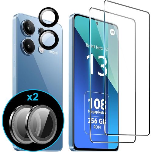 Verre Trempé Pour Xiaomi Redmi Note 13 4g - Lot 2 Films Écran + 2 Protections Caméra, 9h, 0,33 Mm, Anti-Rayures, Oléophobe, Pose Sans Bulles