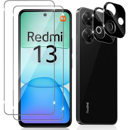 Cauc-2 Pièces Verre Trempé Pour Xiaomi Redmi 13 4g/ Poco M6 4g, 2 Pièces Caméra Arrière Protecteur (Noire), 9h Dureté Anti-Rayures Vitre Trempé, Hd Sans Bulles Ultra Résistant Protection Écran