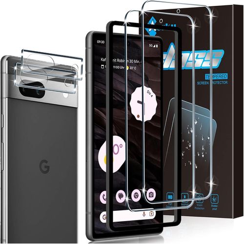 Tempered Glass For Google Pixel 7a With Rear Camera Protector [2+2 Pieces], 9h Hardness [Bubble-Free] [Ultra Hd] Ultra Resistant Tempered Glass Screen Protector [Transparent]