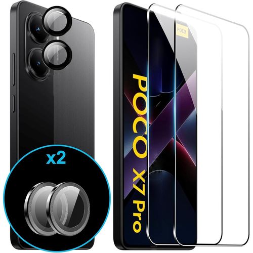 CAUC-2+2 Pièces pour Xiaomi Poco X7 Pro Verre Trempé, Protection de l'appareil Photo et Film de Protection du Verre, Dureté 9H, Protecteur d'écran HD