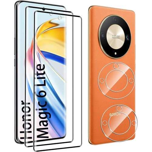 CAUC-2+2 Pièces pour Honor Magic 6 Lite Verre Trempé, Protection d'appareil Photo et Film de Protection en Verre, Dureté 9H, Anti-Rayures, Film Protecteur Anti-Rayures et sans Bulles