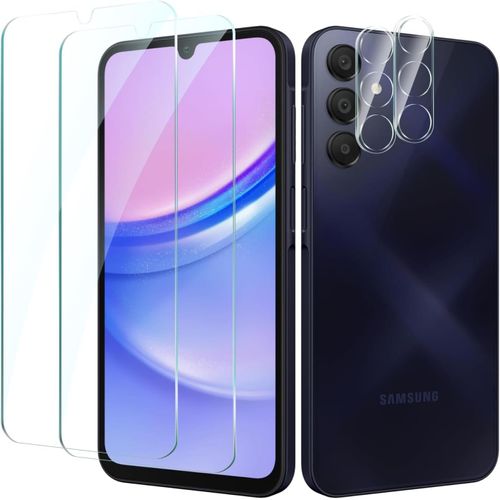 2 Pieces Tempered Glass Screen Protector For Samsung Galaxy A15 With 2 Pieces Rear Camera Lens Protector, 9h Hardness Glass, Bubble-Free, Anti-Scratch