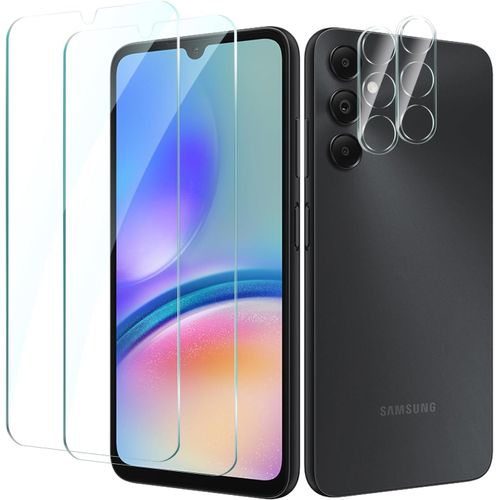 2 Pièces Protection Écran Verre Trempé Pour Samsung Galaxy A05s Avec 2 Pièces Protecteur D'objectif De Camera Arrière, Vitre Protection Film Dureté 9h Glass, Sans Bulles, Anti Rayures