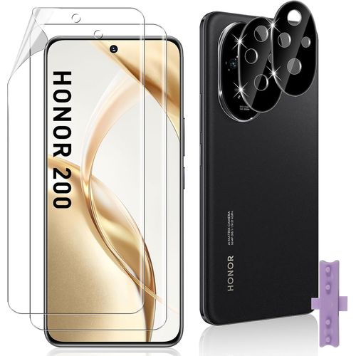 2 Pieces For Honor 200 Screen Protector, 2 Pieces Tempered Glass Rear Camera Protector Film (Black), High Definition Anti-Scratch Flexible Tpu Screen Protectors