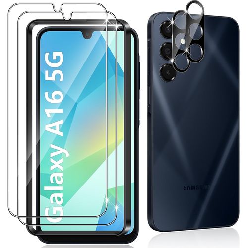 CAUC-2 Pièces Verre Trempé pour Samsung Galaxy A16 5G/4G,2 Pièces Caméra Arrière Protecteur (Noire), Anti-Rayures Vitre Trempé,HD Sans Bulles Ultra Résistant Protection écran