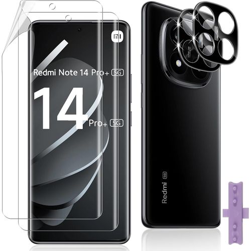 Trahoo-2 Pièces Pour Xiaomi Redmi Note 14 Pro Plus Protection Écran,2 Pièces Verre Trempé Caméra Arrière Protecteur Film(Noir),Haute Définition Anti-Rayures Flexible Tpu Protecteurs D'écran