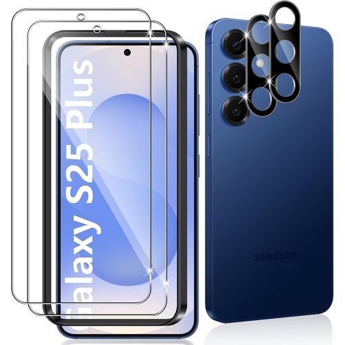 CAUC-2 Pièces Verre Trempé pour Samsung Galaxy S25 Plus, 2 Pièces Caméra Arrière Protecteur (Noire), 9H Dureté Anti-Rayures Vitre Trempé, HD Sans Bulles Protection écran Film