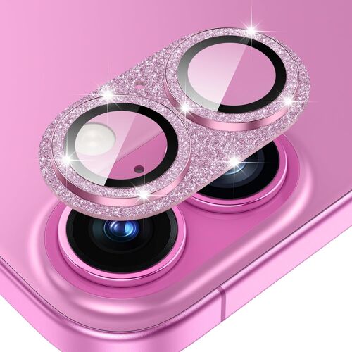 Protective Camera Lens For Iphone 16 / Iphone 16 Plus, 9h Lens Protection Film [Scratch Glass] [Ultra Hd] Camera Protector, Glitter Pink