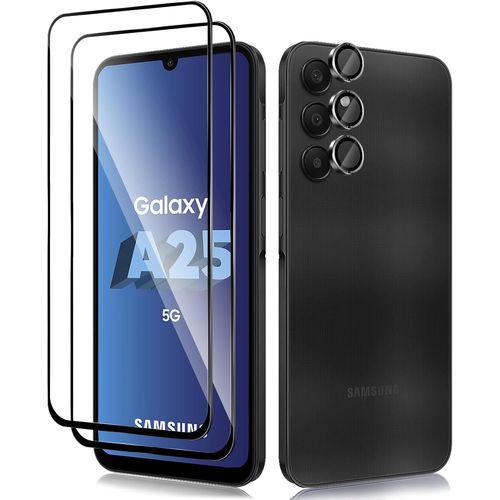 Protection Écran Couverture Totale Samsung Galaxy A25 5g ¿ Pack 2 Verres Trempés + 1 Protège-Objectif, Ultra Hd 9h 0,33 Mm Anti-Rayures, Anti-Traces Et Anti-Éclats