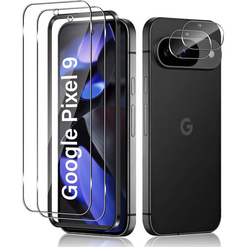 CAUC-2 Pièces Verre Trempé pour Google Pixel 9 5G et 2 Pièces Caméra Arrière Protecteur, 0.33MM Film Protection écran, 9H Dureté, Anti Rayures, HD Vitre Protection
