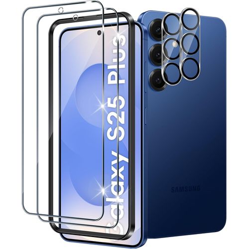 CAUC-Verre Trempé pour Samsung Galaxy S25 Plus/S25+ 5G avec Noir Caméra Arrière Protecteur, Dureté 9H Film Protection écran en sans Bulles, Ultra HD Film Vitre Trempé [2+2 Pièces]