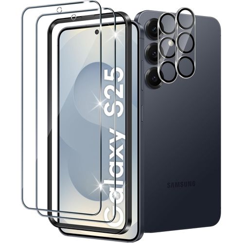 JGD-Verre Trempé pour Samsung Galaxy S25 5G avec Noir Caméra Arrière Protecteur, Dureté 9H Film Protection écran en sans Bulles, Ultra HD Film Vitre Trempé [2+2 Pièces]