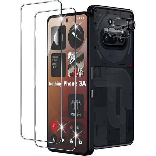 CAUC-Verre Trempé pour Nothing Phone 3A 5G avec Noir Caméra Arrière Protecteur, Dureté 9H Film Protection écran en sans Bulles, Ultra HD Film Vitre Trempé [2+2 Pièces]