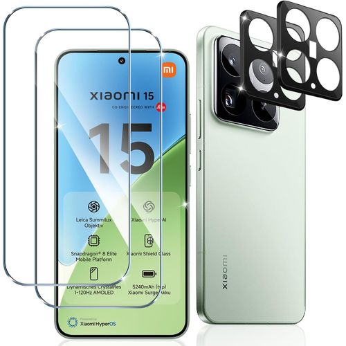 Pack De 2 Film De Protection D¿Écran En Verre Trempé Pour Xiaomi 15, Avec 2 Pièces Caméra Arrière Protecteur, Dureté 9h Glass, Anti Rayures, Sans Bulles