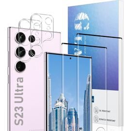 Sjzg-Verre Trempé Pour Samsung Galaxy S23 Ultra 2+2 Pack Plein Écran Incurvé 3d, Film De Protection D` Écran Anti-Rayures, Écran De Protection Anti-Empreintes Digitales Hd Avancé