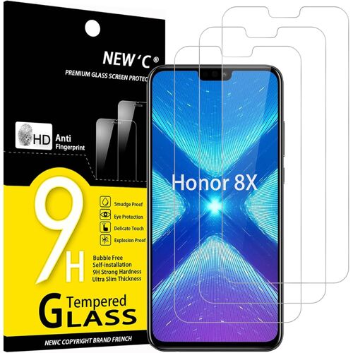 Pack Of 3 Tempered Glass Screen Protectors For Honor 8x, Bubble-Free Ultra Resistant (0.33 Mm Hd Ultra Transparent) 9h Hardness Glass