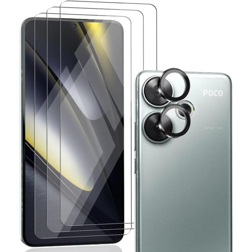 Verre Tremp¿¿ pour Xiaomi Poco F6 - Protection d'¿¿cran 3 Pi¿¿ces et Protecteur d'Objectif 1 Pi¿¿ce - 9H Duret¿¿, HD Film Verre