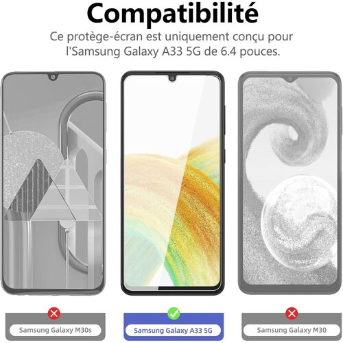 MEVRONISSHOP-Lot de 3, Verre Trempé pour Samsung Galaxy A33 5G, Film Protection écran -sans Bulles d'air -Ultra Résistant (0,33mm HD Ultra Transparent) Dureté 9H Glass