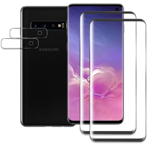 KALANKA-2 Pièces Verre Trempé pour Samsung Galaxy S10 avec 2 Pièces Protection d'Objectif de Caméra, Film en Protection Écran, 3D Incurvé Couverture Complète, Dureté 9H Protecteur Vitre