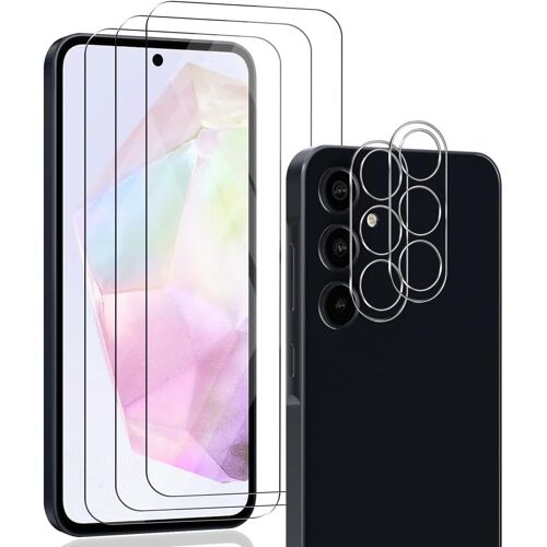TRAHOO-3+2 Pièces Verre Trempé Protection d'écran et Caméra Arrière Protecteur pour Samsung Galaxy A35 5G. Anti-Rayures Film 9H Dureté Vitre Protecteurs, HD Clair protège écran
