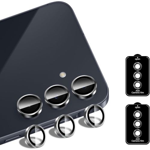 Verre Trempé Caméra Compatible Avec Samsung Galaxy A55 5g, 2 Pièces Lentille Arrière Film Protection Écran Dureté 9h Glass Anti Rayures Haute Définition Sans Bulles -Noir + Argent