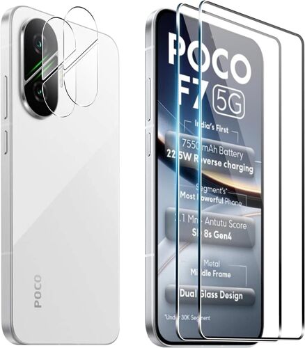 CAUC-Protecteur d'écran pour Xiaomi Poco F7 Verre Trempé,¿2+2¿ Protection de l'appareil Photo et Film de Protection du Verre,Dureté 9H, Anti-Rayures