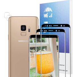 Sjzg-Verre Trempé Pour Samsung Galaxy S9 Plein Écran Film Protection Écran[Affaire Classée][Bord À Bord][Sans Bulle][Anti-Scratch][Sensible Au Toucher][Ultra Hd] 2+2 Pièces