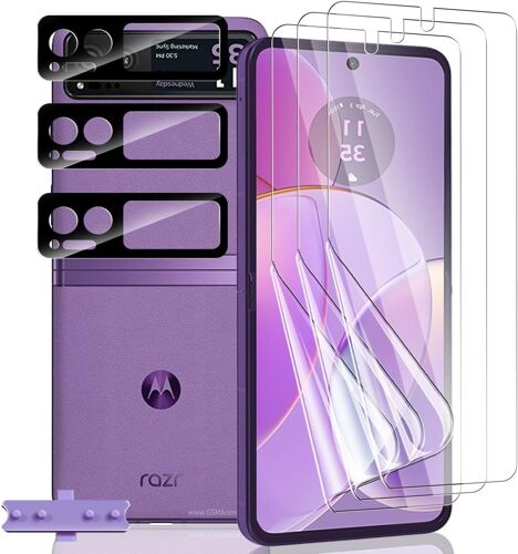 [3+3 Pièces] Protection D'écran pour Motorola Moto Razr 40, HD Souple TPU Film et Verre Trempé Protecteur D'objectif Caméra, Anti-Rayures, Protection Écran Flexible pour Moto Razr 40
