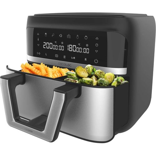 ASFASFq-Friteuse à Air sans Huile - 9L Séparable en 2 - Air Fryer Cecofry Dual 9000, 2850W, Diététique et Digitale, Panneau Tactile, Température Double et Réglable, 6 Modes, Technologie PerfectCook