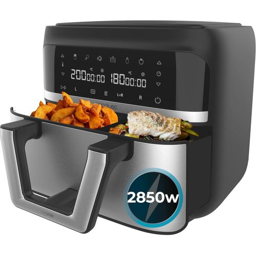 ChenQuanSarl-Friteuse À Air Sans Huile 9 L Divisible En 2 Air Fryer Cecofry Dual 9000. 2850 W, Diététique Et Digitale, Panneau Tactile, Température Duale Et Réglable, 6 Modes, Technologie Perfectcook