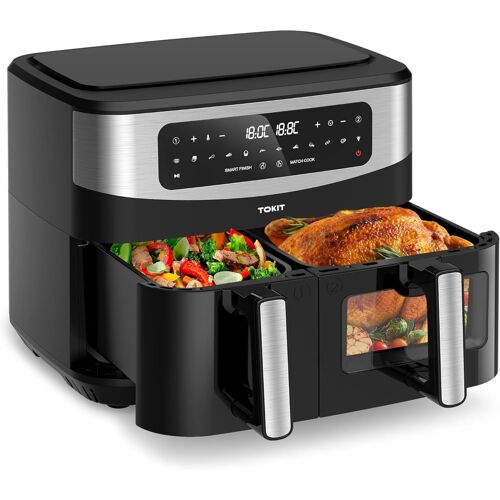 Friteuse À Air Double Panier 10 L (4 L X 6 L), Xxl Double Zone Air Fryer 12 En 1 Programmes De Cuisson Friteuse Sans Huile Avec 2 Tiroir Friteuses À Air