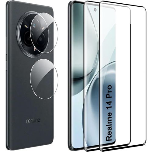 Tea-2+2 Pièces Protecteur D'écran Hd Pour Realme 14 Pro Verre Trempé, Protection De L'appareil Photo Et Film De Protection Du Verre, Dureté 9h, Anti-Rayures, Hd Film