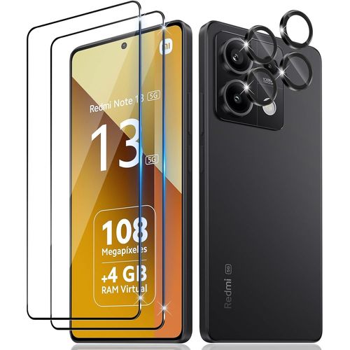 2 Pièces Verre Trempé Pour Xiaomi Redmi Note 13 5g,2 Pièces Caméra Arrière Protecteur,Dureté 9h,Double Protection Metal + Caméra Verre Trempé,Protection D'écran Anti-Rayures