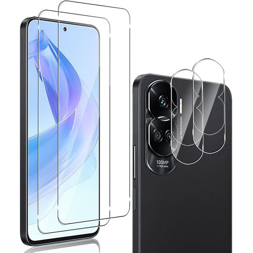 CAUC-2+2 pièces Verre Trempé Compatible avec Honor 90 Lite 5G + Caméra Arrière Protecteur,9H Dureté HD [Anti-Rayures,sans Bulles] Film Protection en écran pour Honor 90 Lite