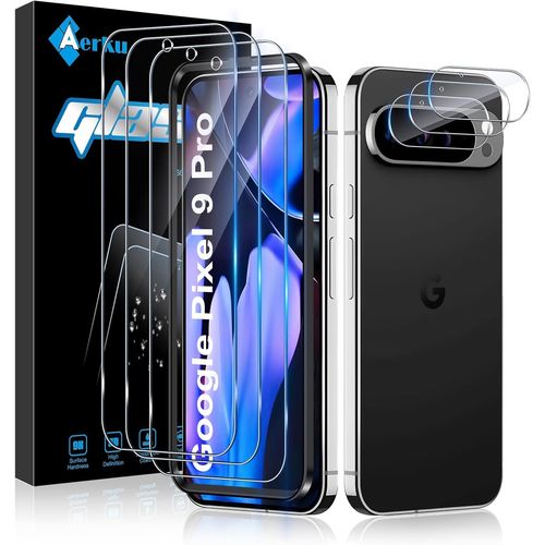 Verre Trempé Pour Google Pixel 9 Pro Avec Caméra Arrière Protecteur [3+3 Pièces], Dureté 9h Protection Écran Ultra Hd Ultra Résistant Film Vitre Protection, Avec Cadre D'installation