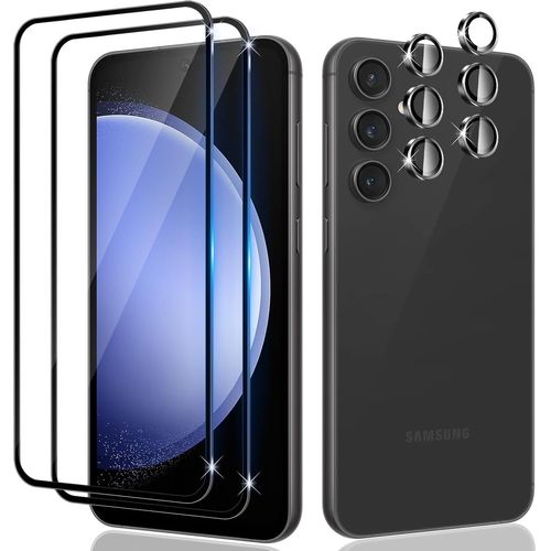 Lot De 2 Verres Trempés Pour Samsung Galaxy S23 Fe + 2 Protections Lentille Caméra - Dureté 9h, Haute Définition, Anti-Rayures Et Sans Bulles
